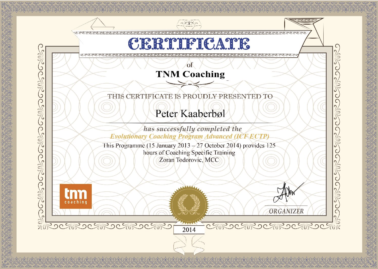 EVO Certificate – Peter Kaaberbøl